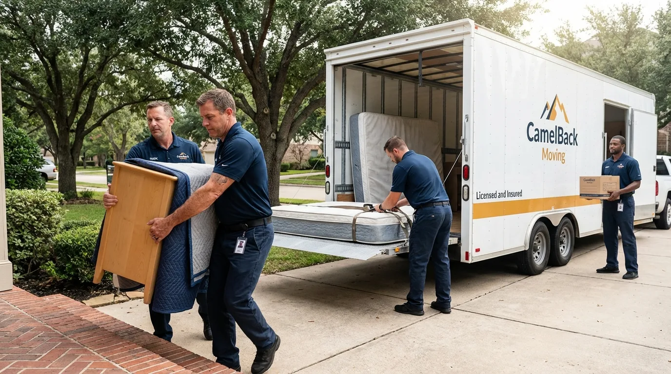 Crew loading residential truck for cross-state move from Sun City West, AZ